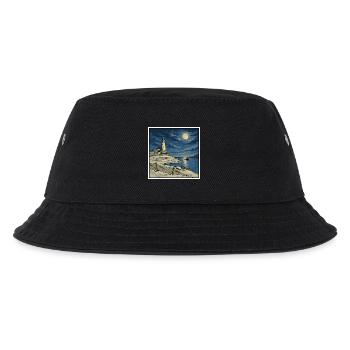 Moonlit Lighthouse Küsten-Retro-Illustration - Kinder Bucket Hat - Schwarz - Vorne