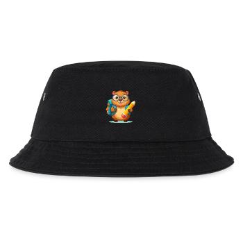 Kawaii Beaver with Glasses & Satchel – Schulanfang - Kids’ Bucket Hat - black - Front