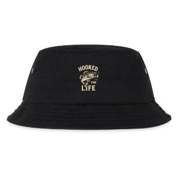 Angler T-Shirt Hooked for Life – Fisch am Haken - Kinder Bucket Hat - Schwarz - Vorne