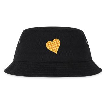 goldbraune Waffel in Herz Form mit Puderzucker - Kinder Bucket Hat - Schwarz - Vorne