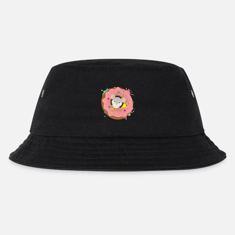 graue Maus sitzt im Donut mit rosa Glasur - Kinder Bucket Hat - Schwarz