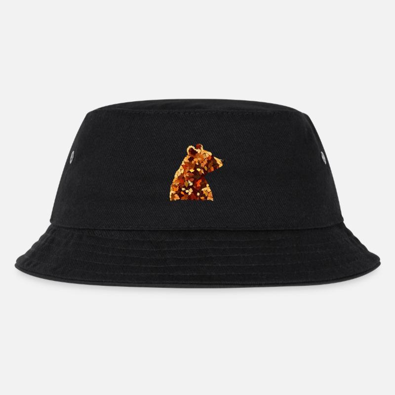 Herbstlicher Bär: Buntes Laub und Blätter Design - Kinder Bucket Hat - Schwarz