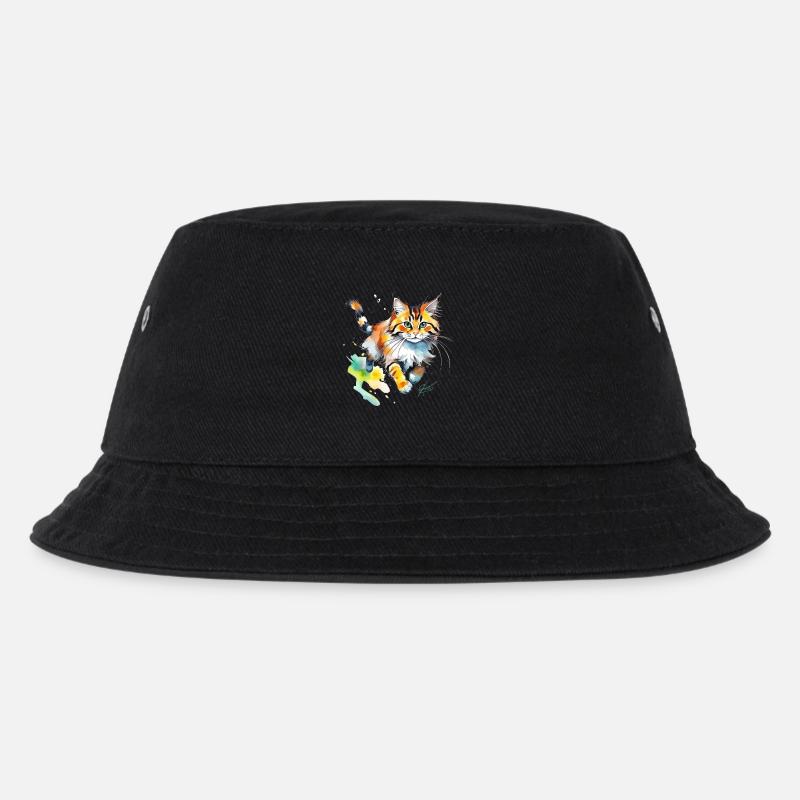 Wasserfarben Katze im Spritz-Look - Kinder Bucket Hat - Schwarz