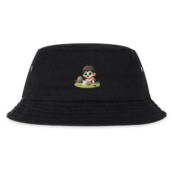 Verspieltes Kind, das an der Schüssel trinkt - Kinder Bucket Hat - Schwarz - Vorne