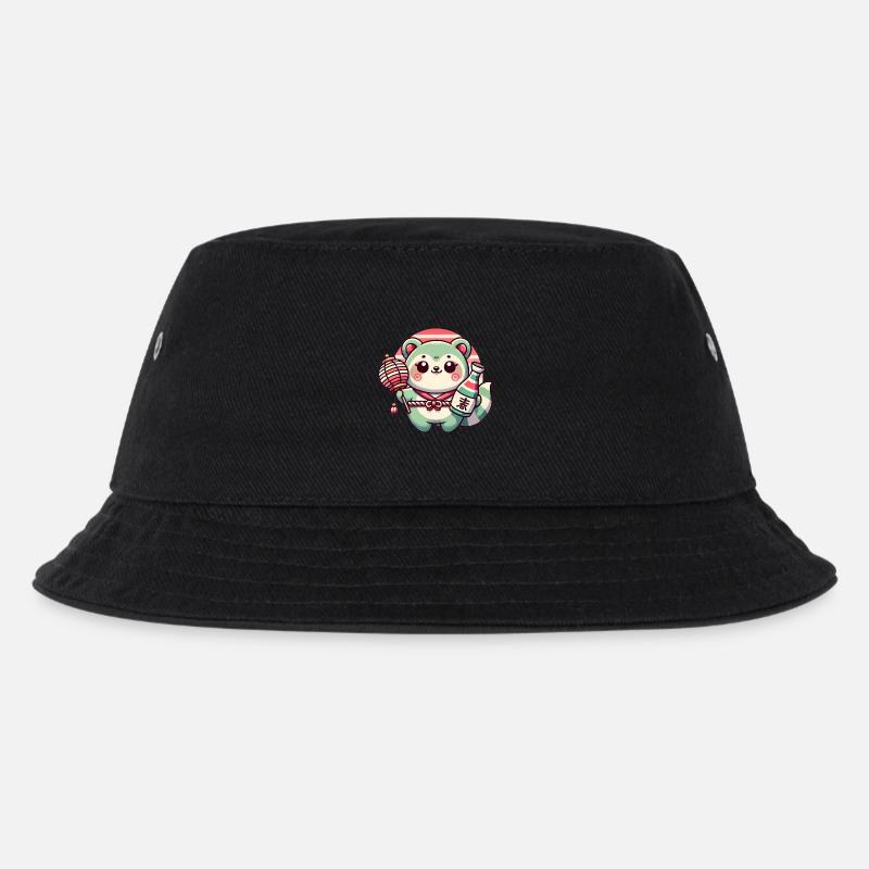 Skurriles Tanuki Laternendesign - Kinder Bucket Hat - Schwarz