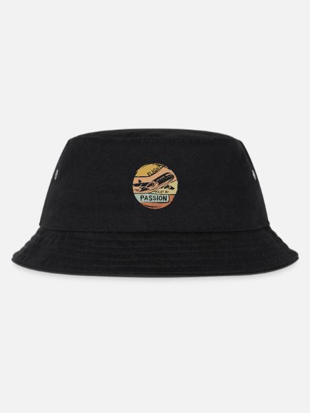 vintage Flugzeug Logo - Pilot by Passion Emblem - Kinder Bucket Hat - Schwarz