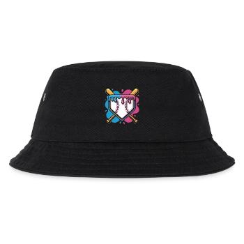 Baseball Home Plate Pink Blau Gekreuzte Schlaeger - Kinder Bucket Hat - Schwarz - Vorne