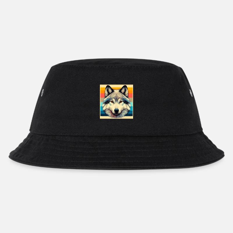 Wolf - Kinder Bucket Hat - Schwarz