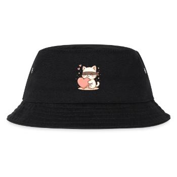 Kawaii Love Bandit – Chibi Cat Stealer of Hearts - Kids’ Bucket Hat - black - Front