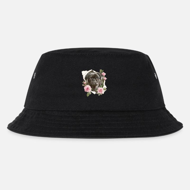 Mops Blumen Vintage - Kinder Bucket Hat - Schwarz