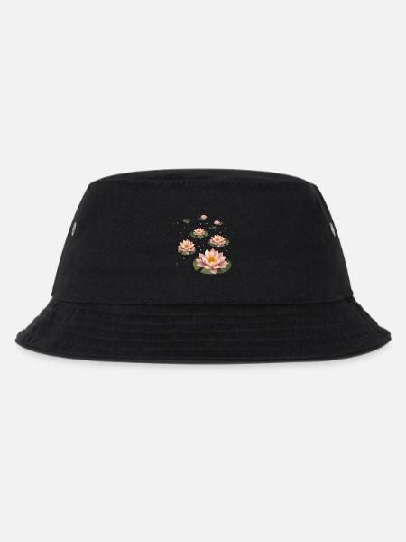 Mehrere polygonale Seerosen auf grünen Blättern - Kinder Bucket Hat - Schwarz