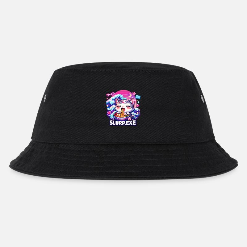 Kawaii Katze Ramen Nudeln Anime Katze - Kinder Bucket Hat - Schwarz
