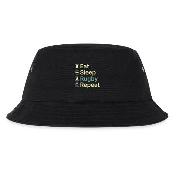 Essen, schlaf Rugby Wiederholen Lustiges Rugbyspieler-Geschenk - Kinder Bucket Hat - Schwarz - Vorne