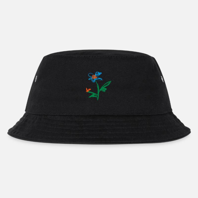 Blume und Schmetterling - Kinder Bucket Hat - Schwarz