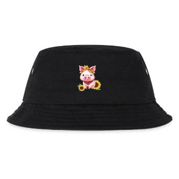 Schwein mit Bandana und Sonnenblume, Charmantes - Kinder Bucket Hat - Schwarz - Vorne