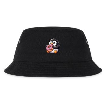 Cute penguin nibbles on donut comic - Kids’ Bucket Hat - black - Front