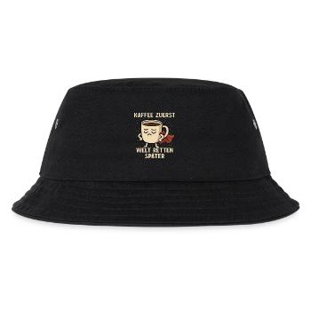 Kaffee Zuerst - Welt Retten Später - Kinder Bucket Hat - Schwarz - Vorne