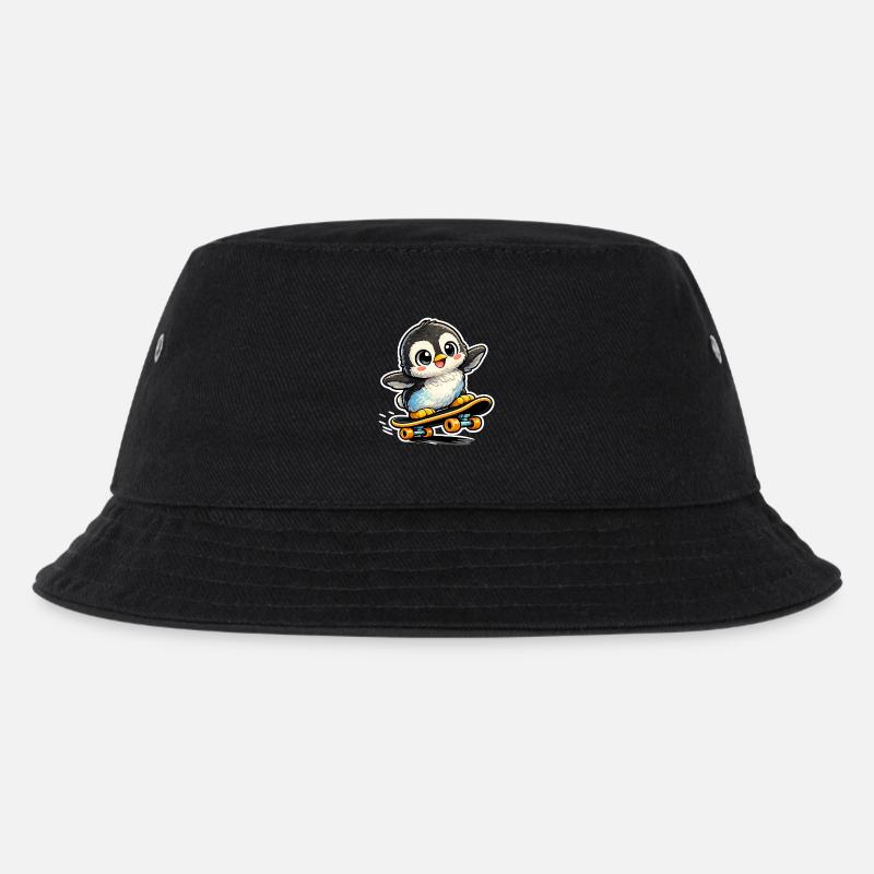 Kawaii Pinguin auf Skateboard - Kinder Bucket Hat - Schwarz