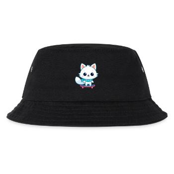 Weißer Fuchs auf blauem Skateboard - Kinder Bucket Hat - Schwarz - Vorne