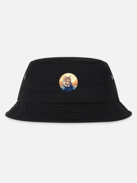Katze Segelt im Sonnenuntergang, Romantisches - Kinder Bucket Hat - Schwarz