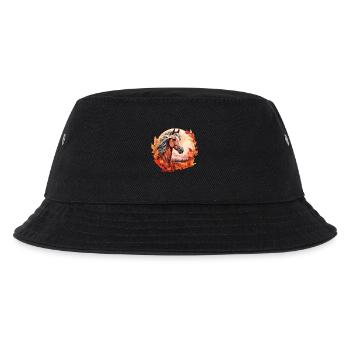 Herbstpferde im Sunset: Stute & Hengst im - Kinder Bucket Hat - Schwarz - Vorne