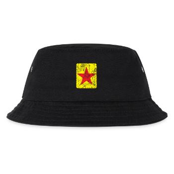 Roter Stern auf einem gelben Hintergrund und einem Weinleseeffekt - Kinder Bucket Hat - Schwarz - Vorne