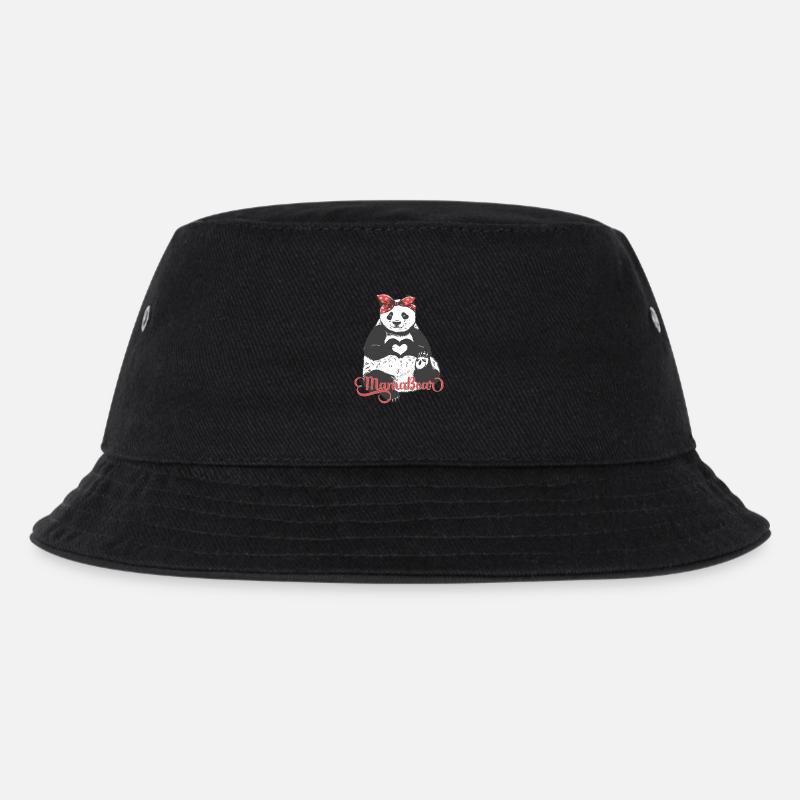 "MamaBear" Panda mit rotem Bandana und Händeherz - Kinder Bucket Hat - Schwarz