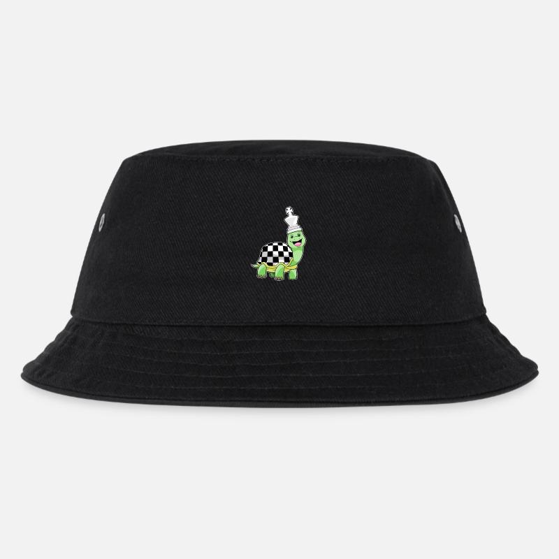 Schildkröte beim Schach mit Schachbrett & König - Kinder Bucket Hat - Schwarz