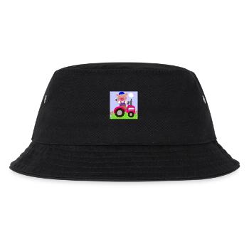 Cute pig riding on a tractor - Kids’ Bucket Hat - black - Front