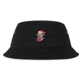 Hund mit Weihnachtsmütze und Weihnachtsgeschenk - Kinder Bucket Hat - Schwarz - Vorne