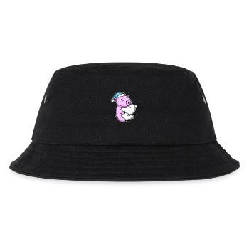 Schwein mit Kissen und Schlafmütze - Kinder Bucket Hat - Schwarz - Vorne