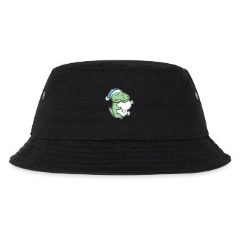 Krokodil mit Kissen und Schlafmütze - Kinder Bucket Hat - Schwarz - Vorne