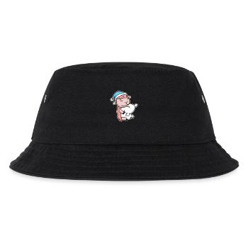 Schaf mit Kissen und Schlafmütze - Kinder Bucket Hat - Schwarz - Vorne