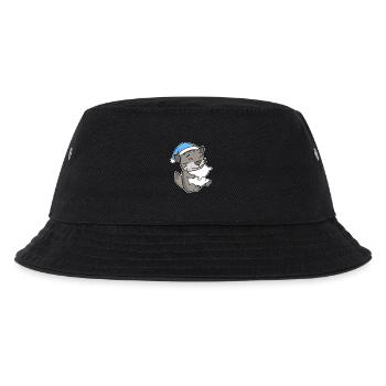 Sleeping Tired - Cat with Pillow and Sleepy Cap - Kids’ Bucket Hat - black - Front