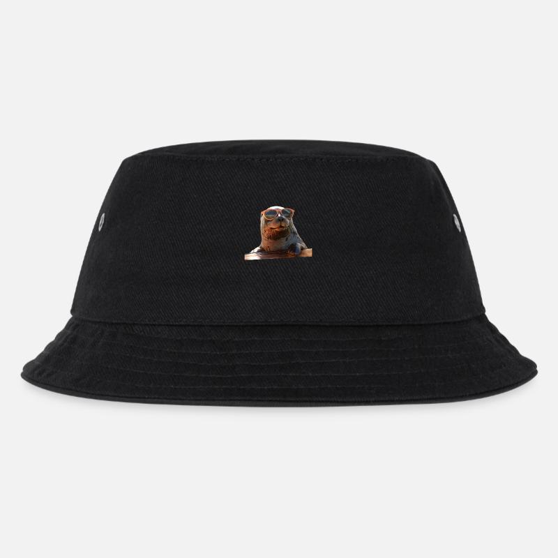 Robbe mit Sonnenbrille Seehund Walross Süße Robben - Kinder Bucket Hat - Schwarz