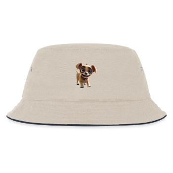 Chipper Pup Cartoon Tee - Kids’ Bucket Hat - ecru/navy - Front