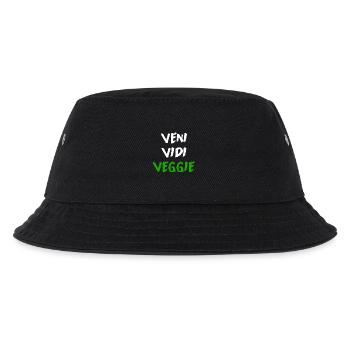 Veni Vidi Veggie Lustiges vegetarisches Slogan Shirt - Kinder Bucket Hat - Schwarz - Vorne