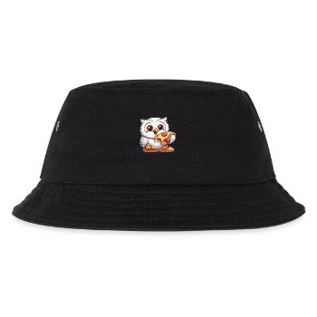 Funny Snowy Owl with Pizza Cartoon - Kids’ Bucket Hat - black - Front