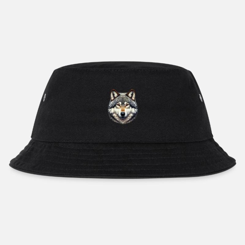 Wolf - Kinder Bucket Hat - Schwarz