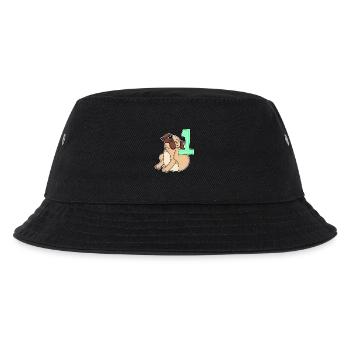 Zahl 1 Nummer Eins - Mops Hund Motiv - Kinder Bucket Hat - Schwarz - Vorne