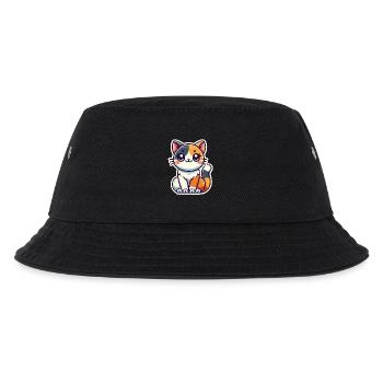 Süße dreifarbige Katze sitzt schön im Patch-Stil - Kinder Bucket Hat - Schwarz - Vorne