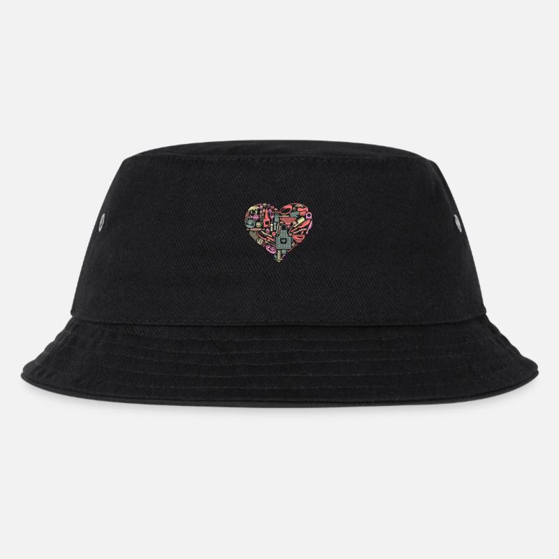 Kochen Herzförmiger Koch Utensil Koch - Kinder Bucket Hat - Schwarz