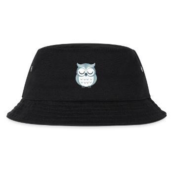 Verschlafene graue Eule sitzt auf Ast - Kinder Bucket Hat - Schwarz - Vorne