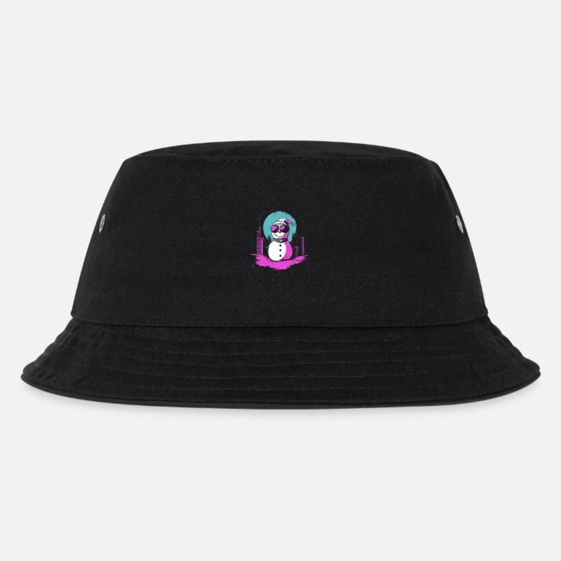 Retro Schneemann Retrowave Synthwave Geschenk - Kinder Bucket Hat - Schwarz