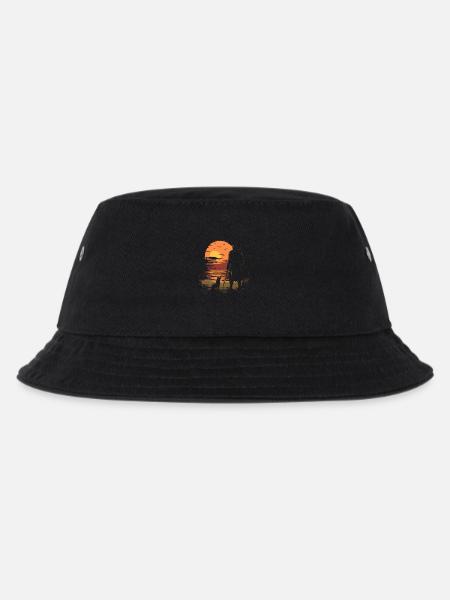 Abendlicher Spaziergang Am Strand Mit Hund Und - Kinder Bucket Hat - Schwarz