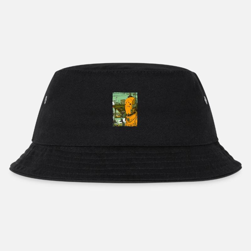 Cartoon einer Sci-Fi-Dystopie mit Roboter - Kinder Bucket Hat - Schwarz