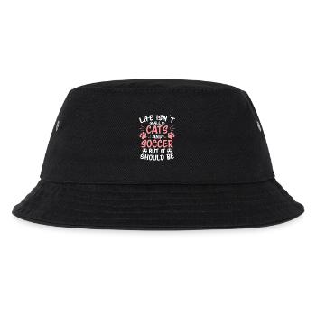 Fußball Spruch Katze Lustige Fussballer Geschenk - Kinder Bucket Hat - Schwarz - Vorne