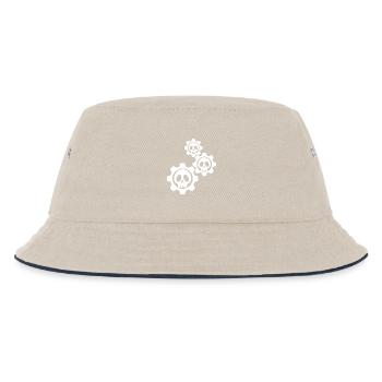 Weiße Zahnräder und Totenköpfe - Kinder Bucket Hat - Natur/Navy - Vorne