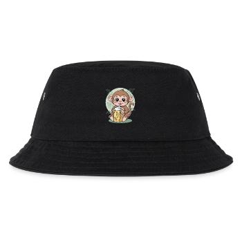 Cartoon Monkey Drinking Banana Milk Cute Animal - Kids’ Bucket Hat - black - Front