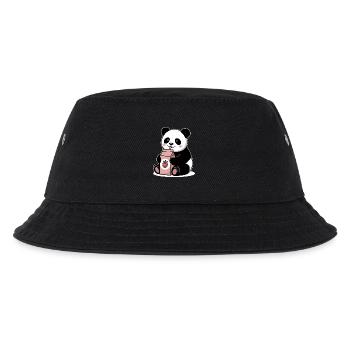 Niedlicher Panda Trinkt Erdbeermilch Japanisch Lustig - Kinder Bucket Hat - Schwarz - Vorne